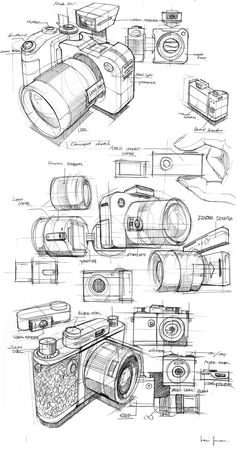 some sketches of different types of cameras and their functions are shown in the image above