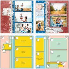 two page layouts for a scrapbook with photos and text on the front, back and