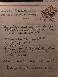 a handwritten recipe for dinner from the kitchen of henry, who is also in his family's handwriting