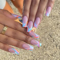 Wave Nail Design, Wave Nails, Spring Acrylic Nails, Classy Acrylic Nails, Bright Nails, Summer Acrylic Nails, Square Acrylic Nails, Coffin Nails Designs