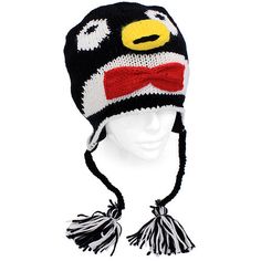 Knitted 3D Animal Trooper Trapper Hat Ear Flaps Braided Tassels Black Penguin - Accessoriesforever Fun Hat, Trapper Hat, Trapper Hats, Cold Season, Cool Hats, Penguins, Costume Jewelry, Cool Style, Tassels