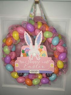 a wreath with an easter bunny on it