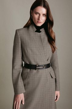 Country Check Investment Notch Neck Coat Boyfriend Coat, Notched Neckline, Tailored Coat, Check Fabric, Heritage Fashion, Coat Design, Karen Millen, Waist Belt, Click Here