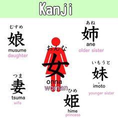 Saki's Japanese lessons on Instagram: "Do you know any other Kanji that has 女？If so, please leave them in the comments! Let’s study Japanese all together! Thank you so much for your support :) #japanese #learningjapanese #japaneselanguage #studyjapanese #japaneselessons #speakingjapanese #日本語 #日本語の勉強 #japaneselanguagelearnung #jlpt #kanji #漢字" Japanese Lesson, Japanese Lessons