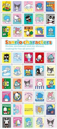 the sanrio characters are depicted on stamps