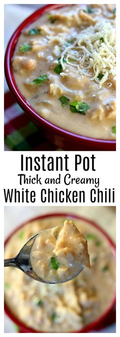 instant pot thick and creamy white chicken chili is an easy, healthy soup that's ready in under 30 minutes