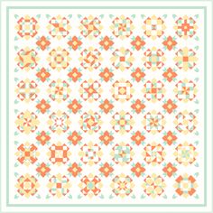 an orange and green quilt with squares on it