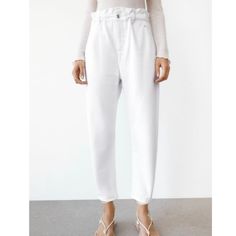 Nwot - Soft Denim - Super Comfy Baggy Paperbag Jeans, Denim High Waisted Jeans, Pink Wide Leg Trousers, Paperbag Jeans, Leather Overalls, Striped Linen Pants, Womens White Jeans, Army Green Pants, Zara Black Dress