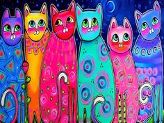 a group of colorful cats sitting next to each other