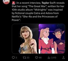 an image of taylor swift on twitter with the caption that reads, i'm a recent interview, taylor swift reveals that her song