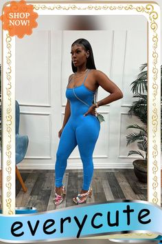 Solid Backless Sleeveless Stretchy Fitness Jumpsuit Sleeveless Casual Bodysuit For Workouts, Casual Sleeveless Workout Bodysuit, Sleeveless Bodysuit For Summer Workout, Sleeveless Summer Workout Bodysuit, Summer Sleeveless Workout Bodysuit, Sleeveless Summer Workout Jumpsuits And Rompers, Sleeveless Summer Workout Jumpsuit, Sleeveless Blue Workout Jumpsuits And Rompers, Chic Blue Sleeveless Bodysuit