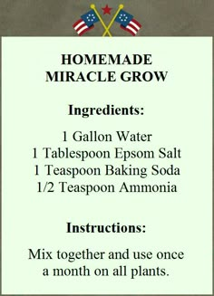 a poster with instructions for how to make homemade miracle grow ingredients in the kitchen and on the table