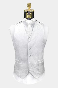 White-Paisley-Vest-and-Tie-Set-Wedding-Groom-Tuxedo-Vest-WAistcoat-from-Gentlemansguru.com_ White Vest Suit, Prom Vest, Chambelanes Outfits, Victorian Vest, Vest Outfits Men, White Waistcoat, Paisley Wedding, Wedding Vest, Paisley Color