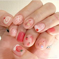 #Nailinspiration Cute Pink Short Nails, Cute Short Nails Designs, Korea Nail Art, Strawberry Nail Art, Cute Short Nails, Hippie Nails, Cute Simple Nails, Nude Nail Designs, Subtle Nails