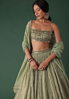 Printed Lehenga, Kalki Fashion, Green Lehenga, Indian Look