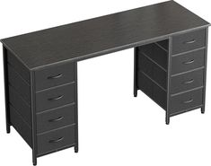 an office desk with five drawers on each side