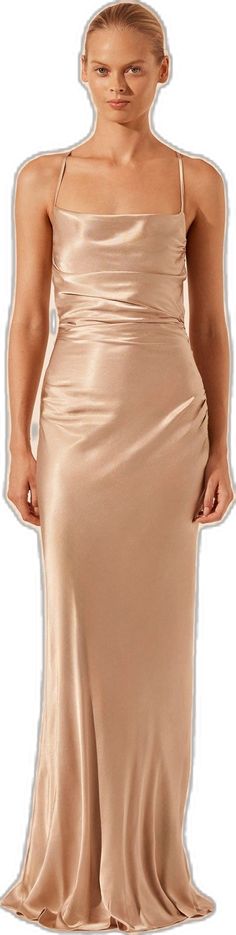 Elegant Gold Maxi Dress For Night Out, Elegant Gold Satin Party Dress, Elegant Gold Satin Dress For Night Out, Sleek Gold Evening Dress, Elegant Formal Dress With Subtle Sheen, Elegant Dresses With Subtle Sheen For Evening, Elegant Evening Dresses With Subtle Sheen, Satin Party Dress With Subtle Sheen, Satin Dress With Subtle Sheen For Party