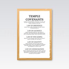 a wooden frame with the words temple covenants on it