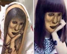 two pictures one with a woman's face and the other with a man's face painted on it