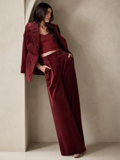 Leather, Silk & Wool Clothing | Banana Republic Velvet Pant, Velvet Clothes, Velvet Pants, Mein Style, Banana Republic Pants, Dressy Outfits, Wool Pants, Petite Size, Wedding Guest Outfit