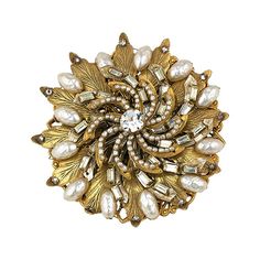 Miriam Haskell large swirling sunburst of gilt metal faux pearls and rhinestonr baguettes Grandmother Jewelry, Miriam Haskell Jewelry, Brown Jewelry, Mid Century Jewelry, Miriam Haskell, Designer Fashion Jewelry, Hippie Jewelry, Vintage Jewels, Fantasy Jewelry