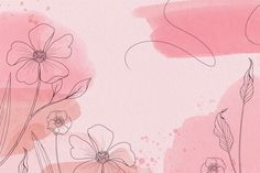 pink flowers are shown against a watercolor background