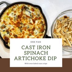 Spinach artichoke dip Spinach Dips, Brie Bites, Garlic Uses, Cast Iron Recipes, Chicken Dips, Spinach Artichoke Dip, Spinach Dip, Buffalo Chicken Dip, Naan Bread