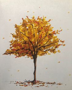 a painting of a tree with yellow leaves