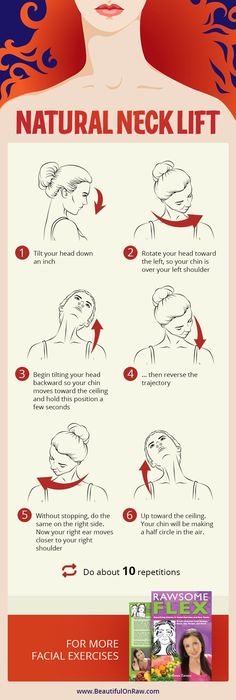 a woman's face and neck with instructions on how to use the neck lift