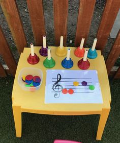 a child's table with music notes on it