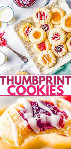 there is a plate with cookies on it and the words thumpprint cookies above it