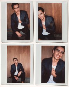 four polaroid photos of a man in a suit