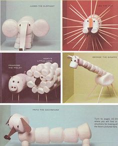 four pictures of different types of animals made out of toilet rolls and paper machs