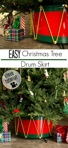 an easy christmas tree drum skirt made out of tin cans