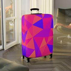 🛒PRODUCT DESCRIPTION🛒 Travel in style on your next Vacation with your own custom printed luggage cover!  Made with a premium blend of Polyester and Spandex material, this luggage cover boasts a durable, stretchable, and scratch-resistant design that guarantees to keep your luggage safe and secure. The black zipper at the bottom of the cover ensures a snug fit for your luggage.  So why compromise on style and protection when you can have it all? Get your hands on this luxury luggage cover today Multicolor Rectangular Cases For Trips, Purple Rectangular Travel Accessories, Multicolor Rectangular Cases For Trip, Rectangular Pink Cases For Trips, Rectangular Pink Cases For Trip, Pink Rectangular Cases For Trip, Pink Rectangular Case For Trip, Rectangular Pink Travel Accessories For On-the-go, Pink Cases With Luggage Sleeve For Trip