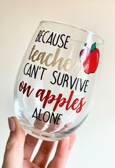 "This listing is for a personalized, 15 oz. stemless wine glass. Each wine glass is handmade to order and are HAND-WASH ONLY! Designs are made with high-quality, permanent vinyl. Vinyl color is defaulted to glitter gold and glitter red, but can be substituted. Please see below for available colors! Add a name on the back of the glass in glitter red for only $1.00 more! Please enter the name you would like in the note to seller upon checkout. PERFECT FOR: ♥ Birthday gift ♥ Girlfriend gift ♥ Teach Crichton Ideas, Cricut Wine Glasses, School Clinic, Teacher Wine Glass, Vinyl Business, Birthday Gift Girlfriend, Etching Ideas, Wine Glass Sayings, Wine Teacher