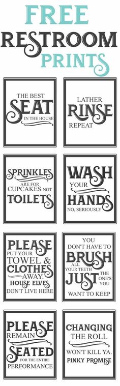 the free bathroom printables are available for use in various bathrooms and on all surfaces