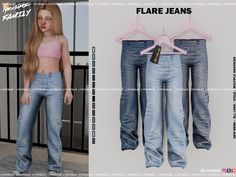 two female jeans are shown next to each other, one is blue and the other has pink