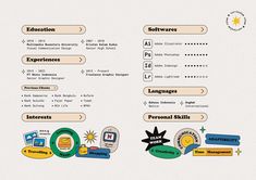 a resume with icons and symbols on it