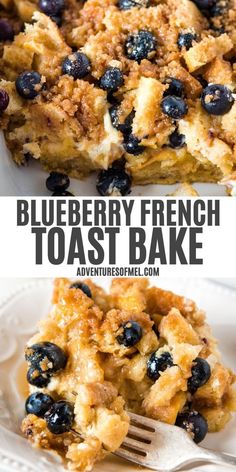 blueberry french toast bake on a plate with a fork