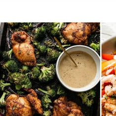 two pictures one with chicken, the other with broccoli and carrots on it