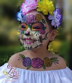 Day Of The Dead Face Paint Kids, Easy Catrina Makeup Kids, Catrina Makeup Kids, Mexican Face Paint, Sugar Skull Makeup Easy, Skull Face Makeup, Sugar Skull Face Paint, Halloween Makeup Sugar Skull