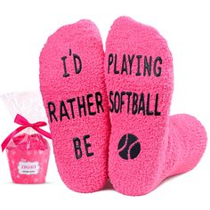 PRICES MAY VARY. SIZE & MATERIAL: Ideal for big kids aged 7-10 years old. These fluffy softball socks are made of plush coral fleece, providing ultimate comfort and warmth. Our plush socks also feature anti-slip soles to ensure safety on wooden and tile floors. KIDS SPORTS GIFTS: Our fun kids socks feature softball patterns. Moreover, each pair of our softball socks for girls/boys features a hidden message on the bottom: "I'D RATHER BE PLAYING SOFTBALL". GIRLS SOFTBALL GIFTS: Our girls'/boys' so Softball Gift Bags For Players, Softball Gifts For Team, Softball Team Christmas Gifts, Softball Gifts For Players Diy, Softball Gifts For Players, Football Gifts For Boys, Fun Socks For Kids, Kids Softball, Softball Girls