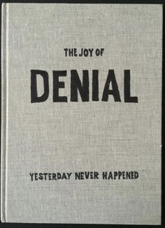 the joy of denial is written in black and white on a gray book cover