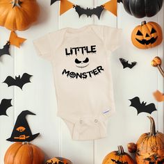 Little Monster Baby Onesie®, First Halloween Baby Bodysuit, Gifts for Baby, Gender- Neutral Baby Clothing, Halloween Baby Onesie® ✷ GARMENT ✷ Baby Bodysuit: We use Cotton Gerber Onesies® Brand -100% cotton rib -Machine wash & dry -Expandable lap shoulder neckline -Comfortable ribbed leg opening -Higher in-the-front bottom snap closure. ONESIES® Brand trademark is owned by Gerber Childrenswear LLC Note: Different brands may be substituted for Gerber® in case of manufacturing shortages. Toddler Sh Cute Halloween Onesie For Playtime, Fitted Halloween Onesie For Playtime, Fitted Onesie For Halloween Playtime, Cute White Halloween Onesie, Cute Cotton Halloween Bodysuit, Halloween Cotton Onesie For Playtime, Halloween Playtime Cotton Onesie, Cute White Bodysuit For Halloween, Gifts For Baby