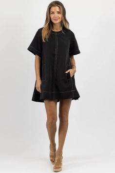 FELIZ BLACK CONTRAST MINI DRESS – L'ABEYE Wine Shoes, Babydoll Mini Dress, Tiered Midi Dress, Effortless Chic, Fascinator, Final Sale, On Demand, Chic Style, Nice Dresses