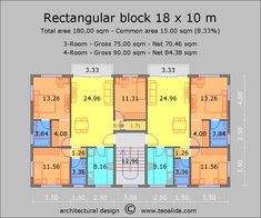 the floor plan for an apartment building with two floors and three bedroom units in each