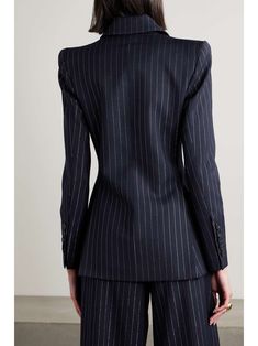 ALEX PERRY Double-breasted metallic pinstriped twill blazer | NET-A-PORTER Smart Workwear Women, Pinstripe Suit Women, Womens Suits Business, Alex Perry, Smart Outfit, Pantsuits For Women, Suit Fashion