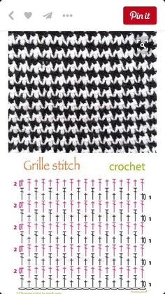 the crochet pattern is shown in black and white, as well as an image of