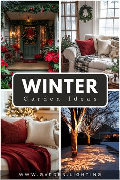 Winter gardens come alive with sparkling lights, bold greenery, and rustic winter-themed decorations.